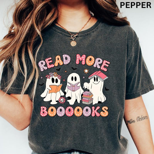 Comfort Colors T-shirt, Read More Books Halloween Graphic Shirt, Ghosts and Books Shirt, Booktok Comfort Colors Shirt, Comfort Colors Halloween Shirt, Casual Shirt Unisex, Halloween Clothing, Casual Cotton T-shirt, Unisex Halloween