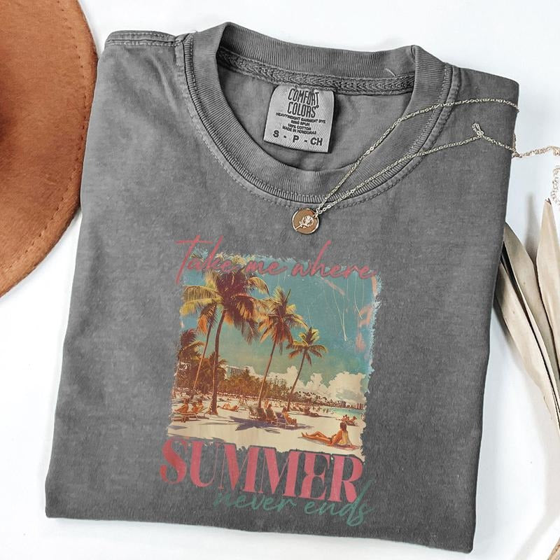 Comfort Colors Take Me Where Summer Never Ends Shirt, Retro Summer Mama Shirt, Hello Summer Shirt, Unisex T-Shirt