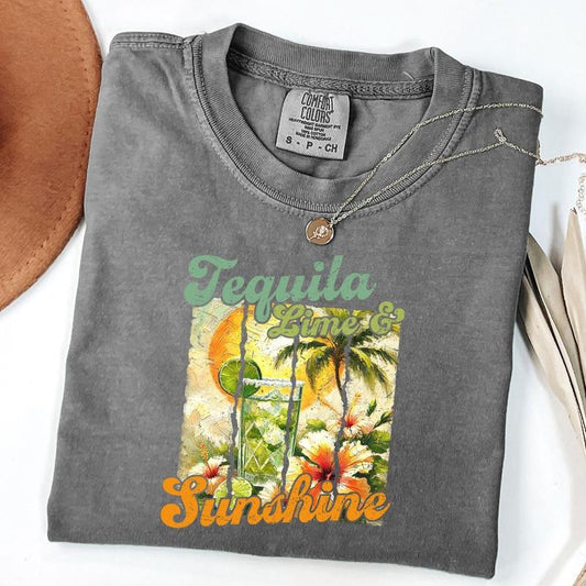 Comfort Colors Tequila Lime And Sunshine T-Shirt, Retro Beach Shirt, Trendy Summer Tee, Unisex T-Shirt