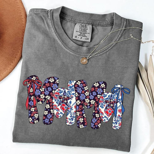 Comfort Colors USA Mama Floral Shirt, America Mama Shirt, Memorial Day T-Shirt, Unisex T-Shirt