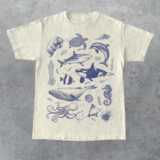 Comfort Colors Vintage 90s Tattoo Sea Animal T-shirt, Retro Ocean Nature Shirt, Sea life, Ocean, Whale, Orca, Turtle, Dolphin Shirt, Unisex Relaxed Adult Tee