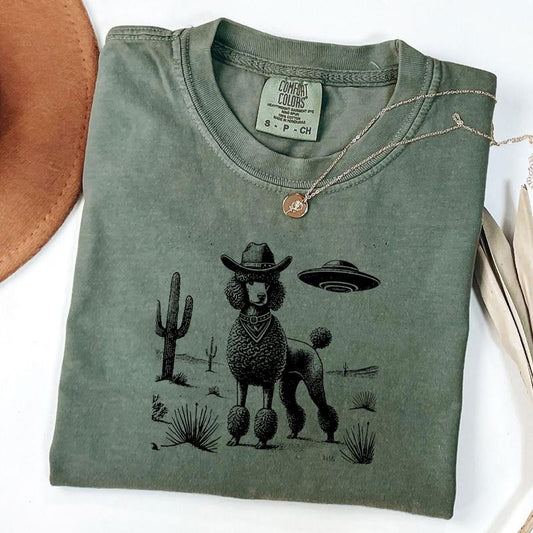 Comfort Colors Vintage Poodle Shirt, Cowboy Poodle Shirt, Retro Western T-Shirt, Western Dog Tee, Poodle Lover Gift, Unisex Tshirt