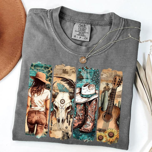 Comfort Colors Western Cowgirl Shirt, Cowboy Boots Shirt, Western Turquoise T-shirt, Sunflower Tee, Unisex T-Shirt