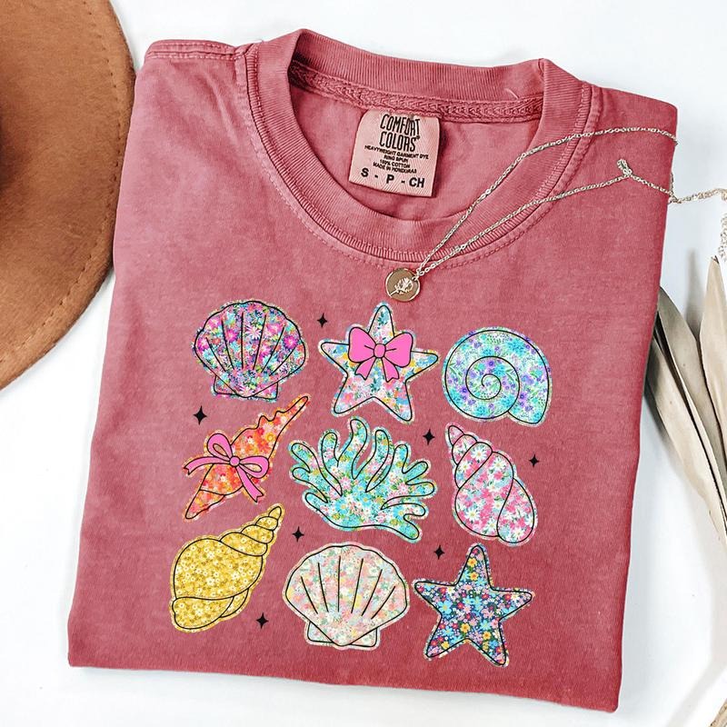 Comfort Colors Wildflower Seashell Clam Summer Shirt, Summer Vibes Shirt, Floral Summer Tee, Summer Beach T-Shirt, Unisex T-Shirt