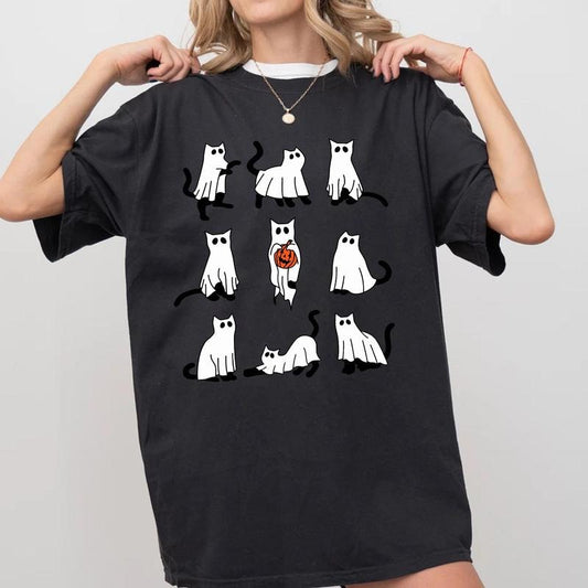 Comfort Colors Сute Ghost Cat Shirt, Halloween Cat Shirt, Black Cat Shirt, Cat Lover Shirt, Ghost Cat T-shirt, Funny Ghost Cat Shirt