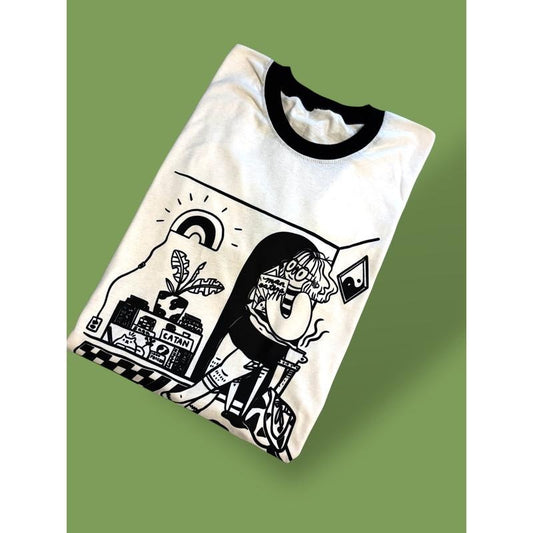 Comics Rule vintage white style ringer in unisex. (Size down).