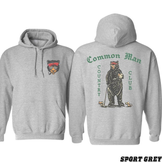 Common Man Country Club Hoodie - Fun Bear Design, Perfect for Outdoor Enthusiasts, Ideal for Casual Comfort, Quirky and Cozy, Unisex Hoodie for Men and Women Menswear Sweaters