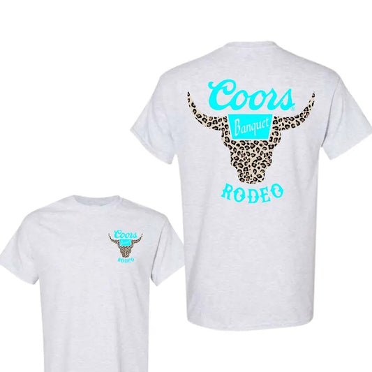 Coors Banquet Rodeo Horns Leopart T-shirt, Trendy Apparel For Men And Women, Casual Yet Stylish Attire, Rainbow Of Colors, Size Inclusivity For All, Styles For Every Taste