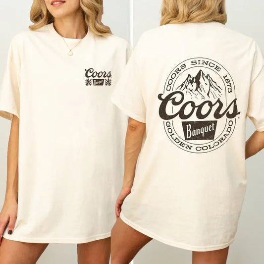 Coors Banquet T-Shirt - Vintage "Golden Colorado" Design Featuring Iconic Mountain Logo, Unisex T-Shirts for Casual and Outdoor Style, Menswear Tops