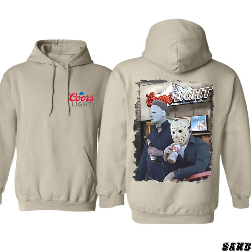 Coors Light Hoodie - Unique Horror-Themed Design Featuring Iconic Movie Characters, Perfect for Fans of Scary Movies and Cold Beers, Unisex Hoodie for Everyday Comfort and Spooky Style Menswear Sweaters Tops Underwear