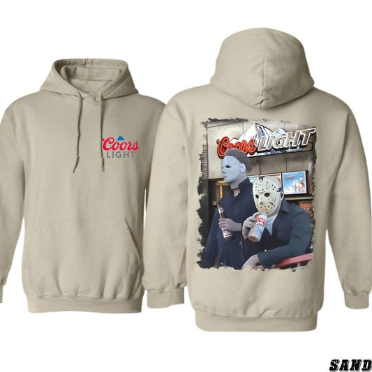 Coors Light Hoodie - Unique Horror-Themed Design Featuring Iconic Movie Characters, Perfect for Fans of Scary Movies and Cold Beers, Unisex Hoodie for Everyday Comfort and Spooky Style Menswear Sweaters Tops Underwear