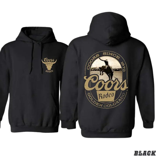 Coors Rodeo Hoodie - Classic Western Design with Bucking Horse - Sweaters, Menswear