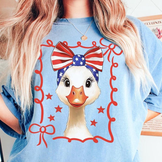 Coquette 4th of July Goose Shirt for Women Patriotic Bow FOJ Aesthetic Unisex Premium 100% Cotton