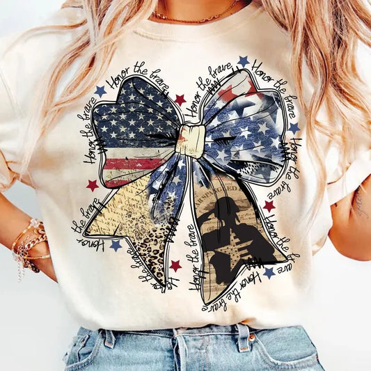 Coquette American Flag Shirt for Women Honor the Brave 4th of July Freedom Bow Unisex Premium