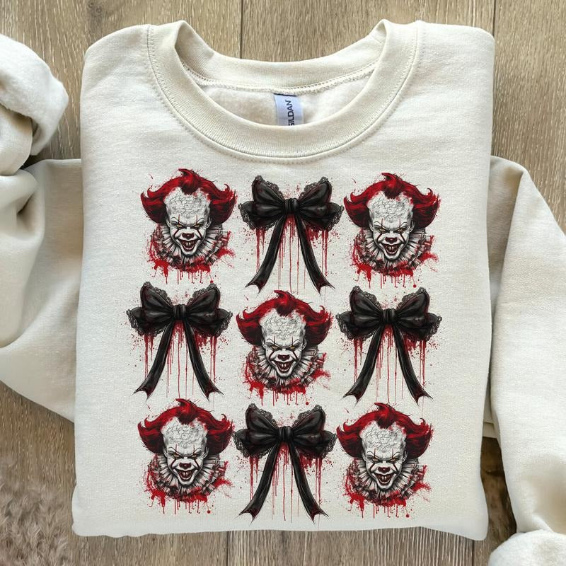 Coquette Bow Halloween Sweatshirt, Horror Movies Sweatshirt, Spooky Season Sweatshirt, Halloween Sweatshirtstyle{n002}2