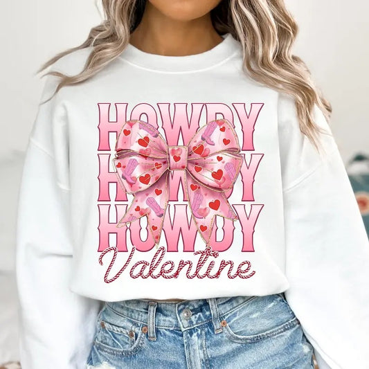 Coquette Bow Howdy Valentine Sweatshirt Western Valentines , Valentine Hearts , Pink, , Cowboy Cupid , Love , Retro Valentines