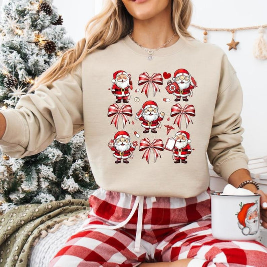 Coquette Bow Santa Nurse Christmas Sweatshirt, Santa's Favorite Nurse T-shirt, ICU ER Rn Nurse Tee, Very Merry Nurse Hoodie, Nurse Gifts