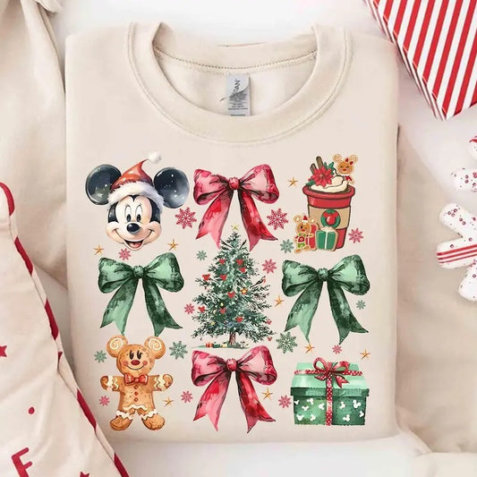 Coquette Bows Gingerbread Christmas Tree TShirt Sweatshirt, Very Merry Xmas Party 2024 Tee,  Family Holiday Christmas Shirt