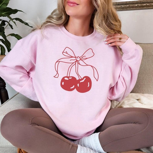 Coquette Cherries With Bow Sweatshirt Coquette Aesthetic Preppy Crewneck Coquette Girl Trendy Sweatshirt Coquette Clothing Oversized, Coquette Aesthetic