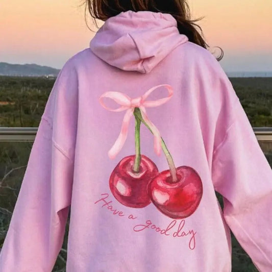 Coquette Cherry Hoodie Have A Good Day Hoodie Words On Back Coquette Bow Hoodie Trendy Ribbon Hoodie e Coquette Pullover Hoodie