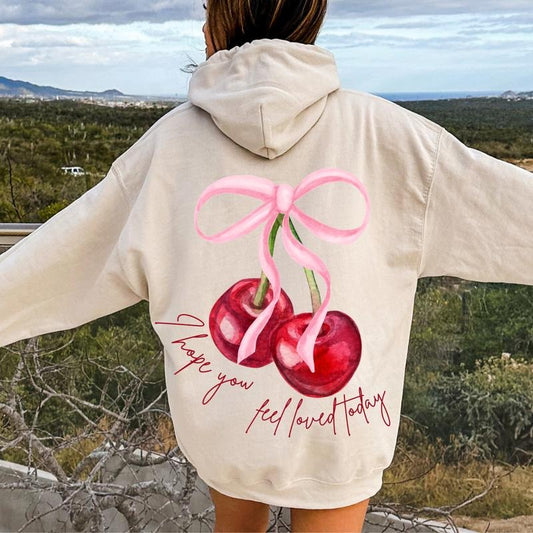 Coquette Cherry Hoodie, Loved Cherry Hoodie, I hope you know how loved you are hoodie, Words On Back Coquette Bow Hoodie Trendy Ribbon Hoodie Cute Coquette Pullover Hoodie