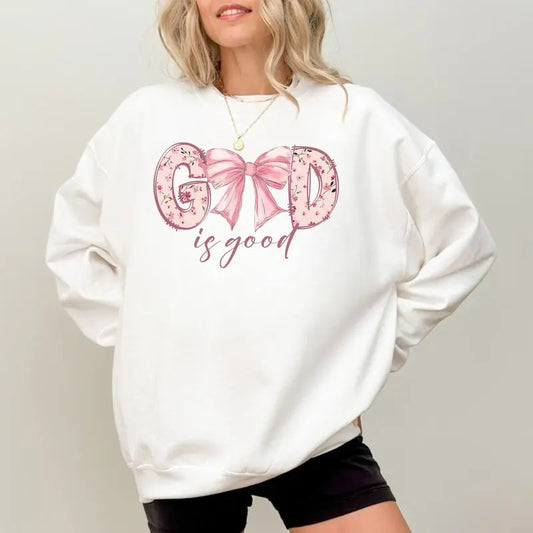 Coquette Christian God Is Good T-Shirt, Pink Bow Christian Tee, Trendy and Uplifting Faith-Based Apparel, Perfect Gift for Believers and Worship Events