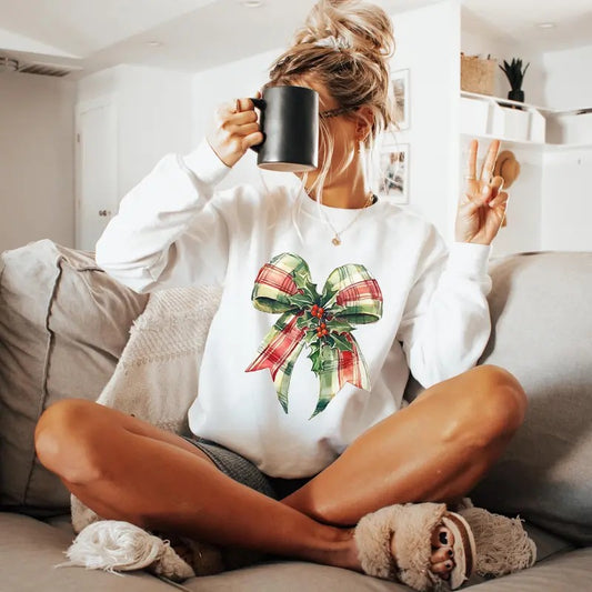 Coquette Christmas Sweatshirt, Christmas Bow Sweater, Holiday Crewneck, Cute Winter Sweatshirt, Women's Holiday Party Shirt, Retro Christmas