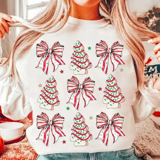 Coquette Christmas Tree Cake Sweatshirt, Christmas Bow T-Shirt, Retro Merry Christmas Tree Holiday Clothing, Girly Xmas, Unisex
