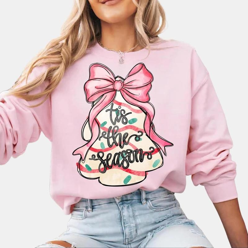 Coquette Christmas Tree Cakes Sweatshirt - Pink Little Debbie Tis the Season T-Shirt, Holiday Clothing, Unisex