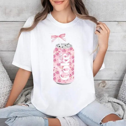 Coquette Diet Coke Sweatshirt, Floral Diet Coke Shirt, Cute Baby Pink Bow Tee, Trendy Soda Can With Roses, Fun Coke Lover Gift, Coquette Pink Bow Tee Graphic Printed Unisex Classic Comfort Cotton T-Shirt in all sizes and colors for Men and Women