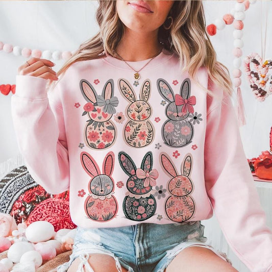 Coquette Easter Bunny Floral Sweatshirt, Easter Bunny Shirt, Coquette Easter Tee, Retro Easter Shirt, Girly Easter Bow Sweater, Floral Bunny, Spring Floral Shirt