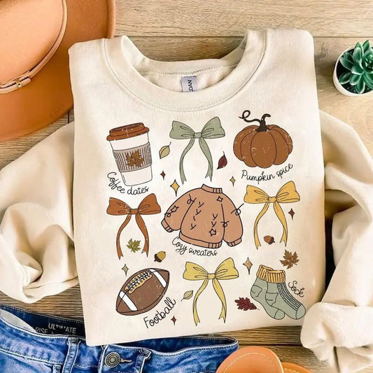 Coquette Fall Bow Sweatshirt, Sweater Weather Sweater, Autumn Girly Shirt, Cozy Season Sweatshirt, First Day Of Fall, Book Lovers, Pumpkin Spice, Football, Pumpkin Season Shirt, Fall Graphic Shirt, Autumn Fall Thanksgiving Gift Shirt