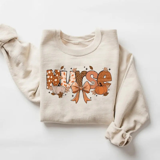 Coquette Fall Nurse Sweatshirt, Retro Nurse Coquette Bow Sweater, Nursing Shirt, Nurse Pumpkins Sweatshirt, Autumn Coquette Shirt, Autumn Fall Nurse Shirt, Fall Thanksgiving Nurse Gift