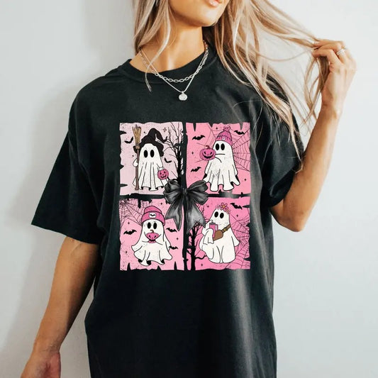 Coquette Halloween Shirt, Halloween Ghost Sweatshirt, Cute Ghost, Spooky Season Unisex Cotton Crewneck Sweatshirt - Fabric