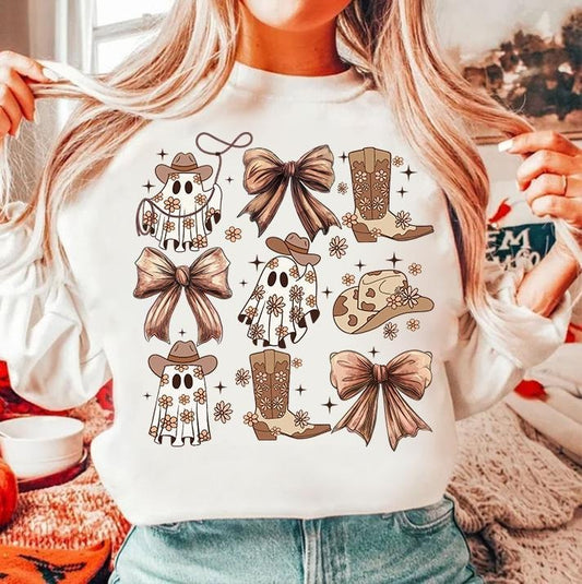 Coquette Halloween Shirt, Western Halloween Sweatshirt, Cowboy Ghost, Spooky Season Unisex Cotton Shirt - Fit, Fabric
