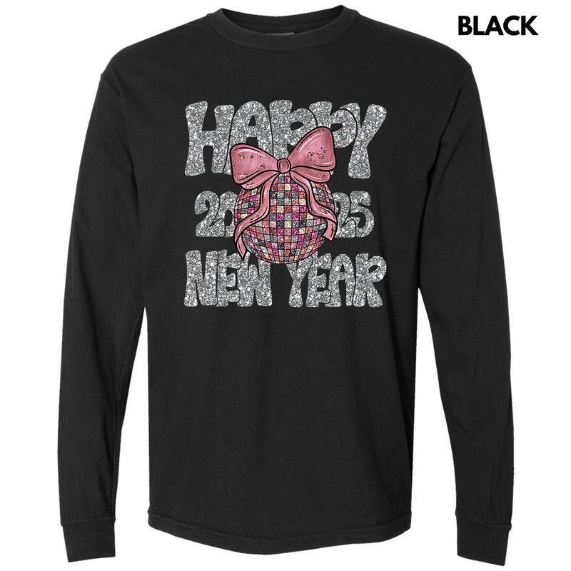 Coquette Happy New Year Long Sleeve Comfort Colors T-Shirt Hoodie, Sweatshirt | CoreVibeTees.com