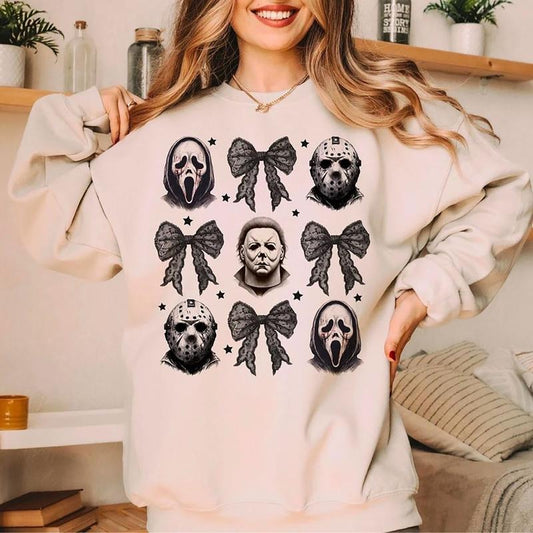 Coquette Horror Movie Shirt, Girly Halloween Sweatshirt, Horror Movie Coquette Bow Shirt, Horror Film Club Tee, 90s Halloween T-Shirt, Spooky Season Sweatshirt, Spooky Vibes Shirt
