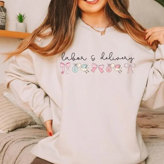 Coquette Labor and Delivery Unit Sweatshirt, L and D Nurse Crewneck, Gift For Mother Baby Nurse Grad, Unisex Shirt, Gift For Her Womenswear Tops
