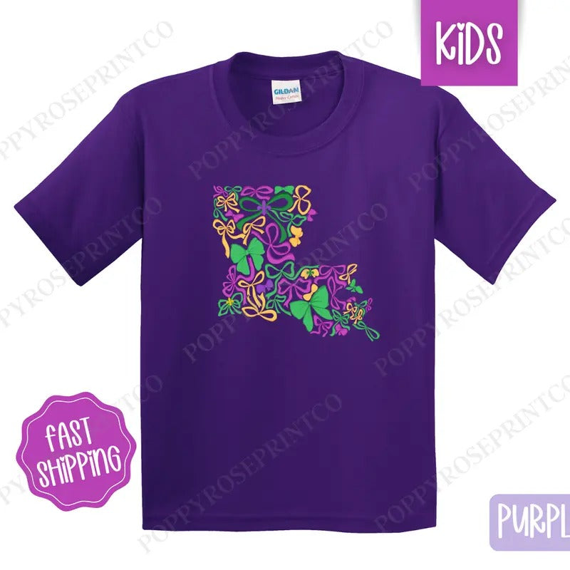 Coquette Louisiana Kids Shirt - Mardi Gras Children's Tshirt - Cute Youth Tee Gildan