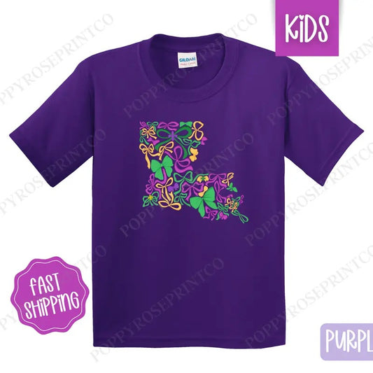 Coquette Louisiana Kids Shirt - Mardi Gras Children's Tshirt - Cute Youth Tee Gildan