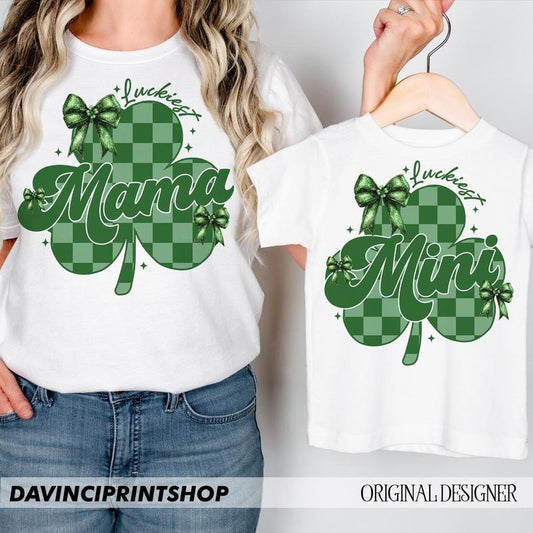 Coquette Mama And Mini St Patricks Checkered Shamrock Mama Mini St Patricks Stpatrick Bow Shamrock Lucky Retro