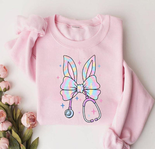 Coquette Nurse Easter Sweatshirt, Nurse Easter Shirt, Easter Bunny Nurse Coquette Crewneck, Happy Easter, Bunny Ears Tee, Nurse Life, Retro Nurse Gift