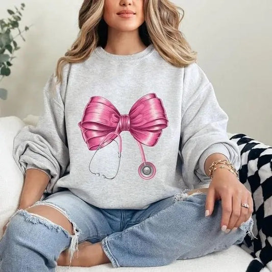Coquette Nurse Stethoscope Bow Sweatshirt, Healthcare Worker, Nurse Appreciation, Nursing School, Future Nurse, Unisex Shirt, Gift For Her, Gift For Him