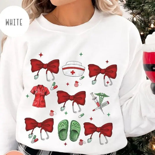 Coquette Nurse Stethoscope Bow Sweatshirt, Nurse Appreciation Christmas Gift For Nurse, Nurse Shirt, Christmas Shirt, Gift For Her, Gift For Friend