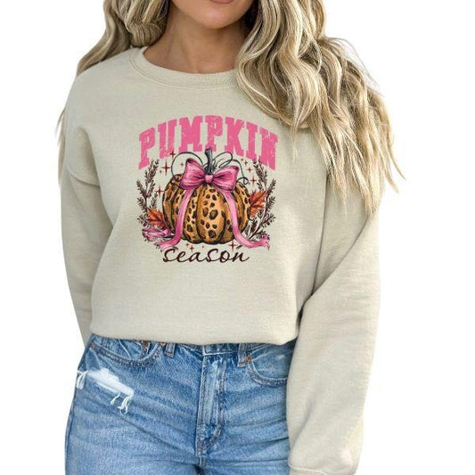Coquette Pumpkin Season Sweatshirt - Feminine Fall Delicate Halloween - Edgy Long Sleeve Crewneck Unisex Sizing - Perfect Autumn Fashion Statement for Women - Cozy & Stylish Seasonal Apparel - Trendy & Comfortable Fall Outfit - Ideal for Spooky Season
