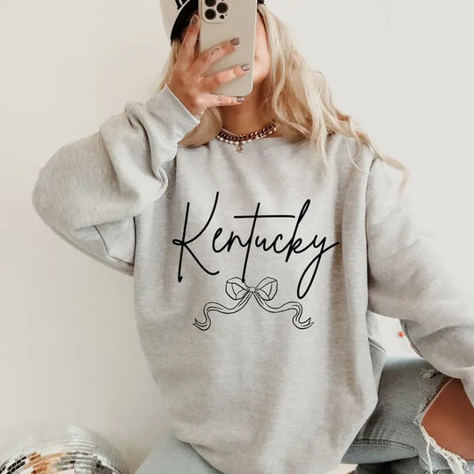 Coquette States Bow Sweatshirt, Custom Sweatshirt ~ Unisex Apparel Relaxed Fit Printed in the USA Clothing Womenswear Casual and Comfortable