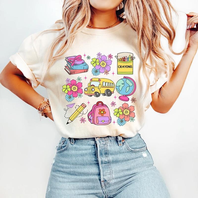 Coquette Teacher Shirt, Back to School Shirt, Teacher Appreciation Gift, School Bus Books Shirt, First Day of School Outfit, Retro Teacher, Teacher Life Tees