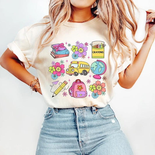 Coquette Teacher Shirt, Back to School Shirt, Teacher Appreciation Gift, School Bus Books Shirt, First Day of School Outfit, Retro Teacher, Teacher Life Tees
