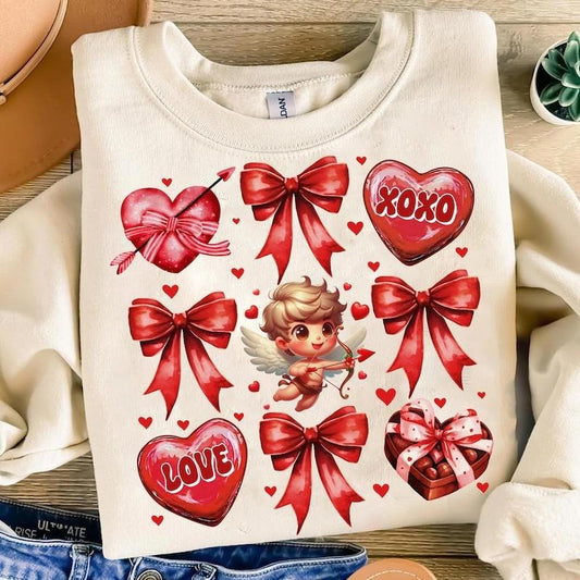 Coquette Valentines Day Sweatshirt Valentine Bow , Valentine Heart Coquette Bow , Valentine Cupid  , XOXO , Retro Valentinestyle{n002}2