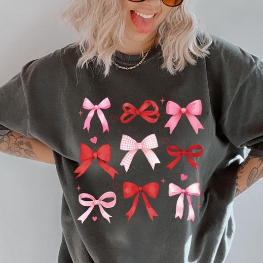 Coquette Vday Bow Doodles Shirt~ Unisex Apparel Relaxed Fit Printed In The USA Clothing Womenswear Casual Comfort Cotton Top Athletic Boho Chic